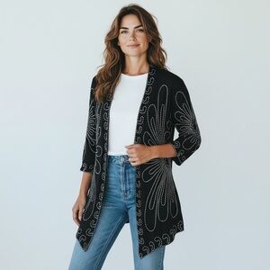 Once Again black/white detailed cardigan,. Size M Excellent condition.